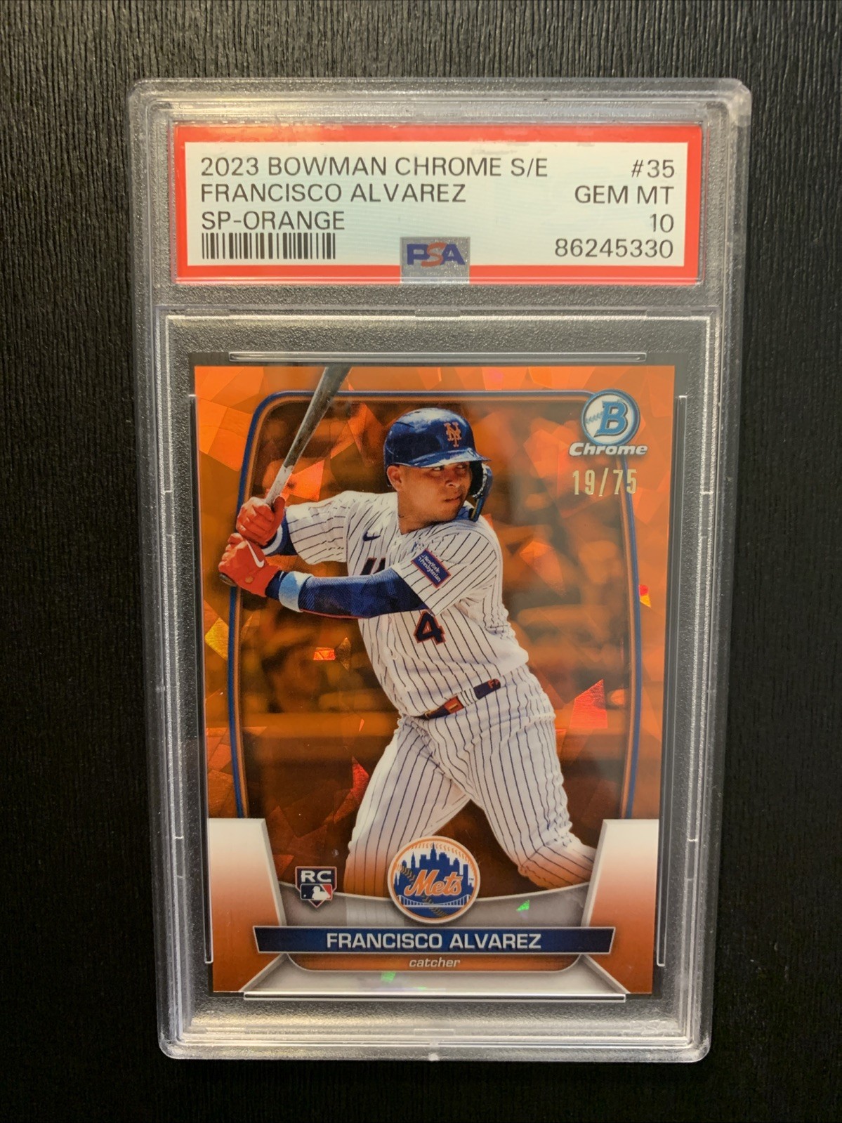 Francisco Alvarez 2023 Bowman Chrome Sapphire #35 SP Orange /75 PSA 10 METS (RC)