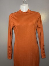 Haute Monde Dress Womens Small Rust Ribbed Knit Mock Neck Sweater Midi Bodycon