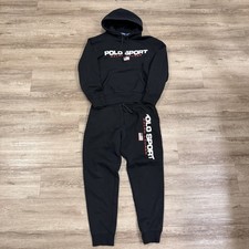 Polo Ralph Lauren Sport Joggers Set Hoodie Sweatpants Black Spell Out Medium