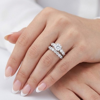 Side Stone Engagement Ring Classic 14K Gold 1.94 CT Round Natural Diamond D SI2