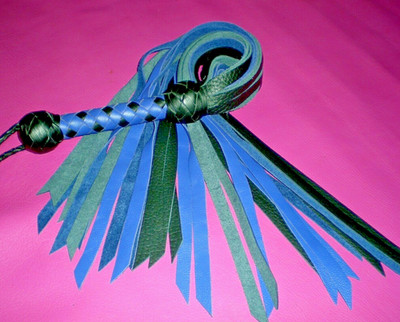 Leather Flogger 29 Lash Buffalo and Cowhide Black & Blue Hand Crafted