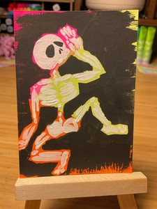 ACEO Original Abstract Halloween Art Skeleton Bones 2.5 x 3.5 in Gouache