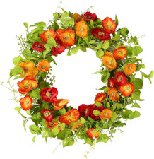 18" Spring Summer Wreaths for Front Door, Artificial Floral Wreath with Poppy Fl