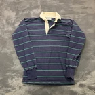 Vintage Lands End Rugby Shirt Mens Medium Blue 1990s Striped Cotton