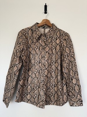 Zara Damen Kunstleder Hemd Schlangenhaut Print Größe L Knopfleiste 100% Polyester