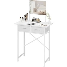 Desk with Mirror and Drawers, White Makeup Vanity Table with Storage