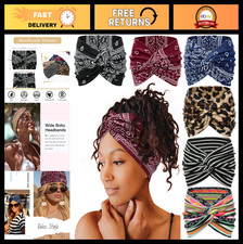 Wide Boho Turban Headbands for Women - 7'' Twisted Hair Accessories, 6 Pack