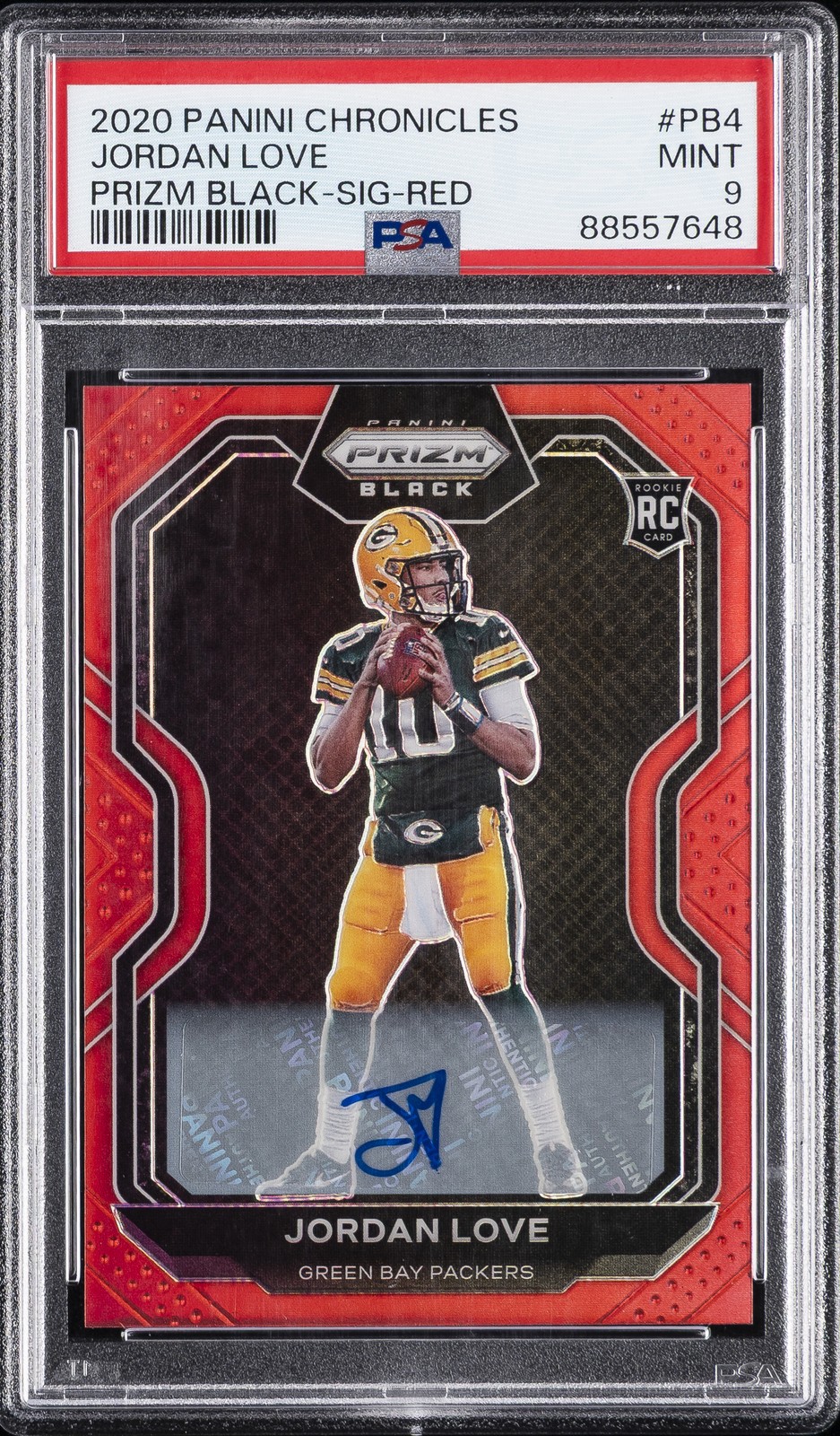 2020 PANINI CHRONICLES PRIZM BLACK SIG-RED #PB4 JORDAN LOVE RC /99 PSA 9