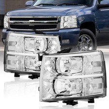 Clear Lens Chrome Headlight Front Lamps For 07-13 Chevy Silverado 1500 2500 3500