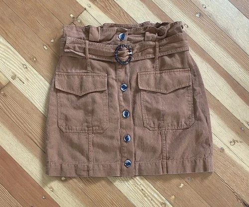 Banana Republic Rust Button-Front Paper Bag Waist Linen Blend Skirt 8
