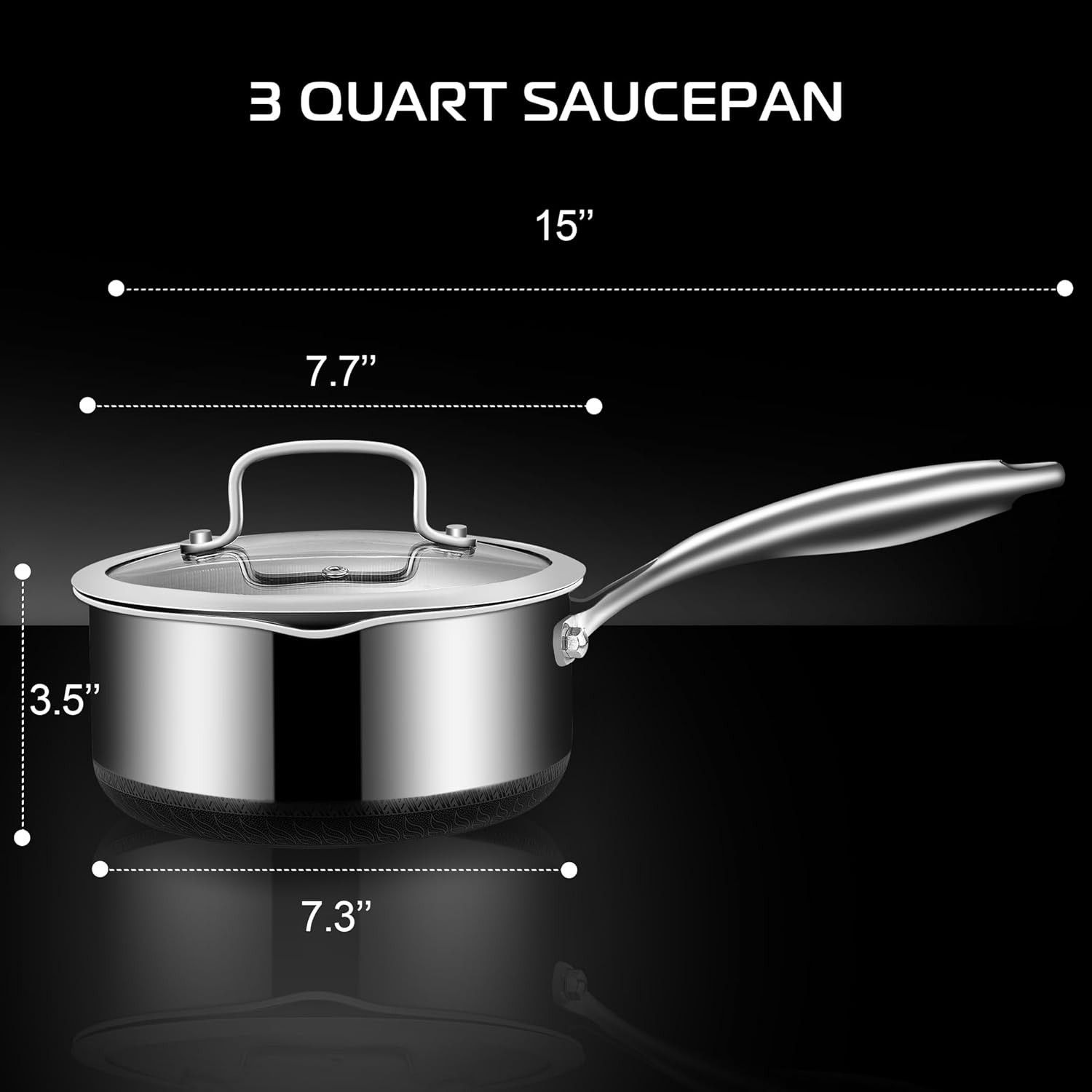 Vinchef Nonstick Saucepan with Lid, 2.4 Quarts Stock Pot Quarts, Silver 