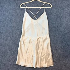Victoria  s Secret Slip Nightgown Cream M Spaghetti Strap Criss Cross Back