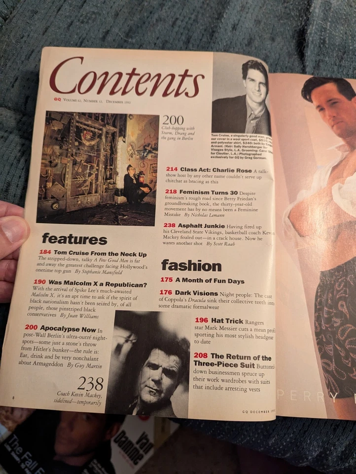 GQ Gentlemen's Quarterly December 1992 Tom Cruise Mark Messier - Image 3 of 4