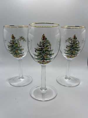 Spode Christmas Tree Wine Glasses 13 Ounce with Gold Rims, Set of 3