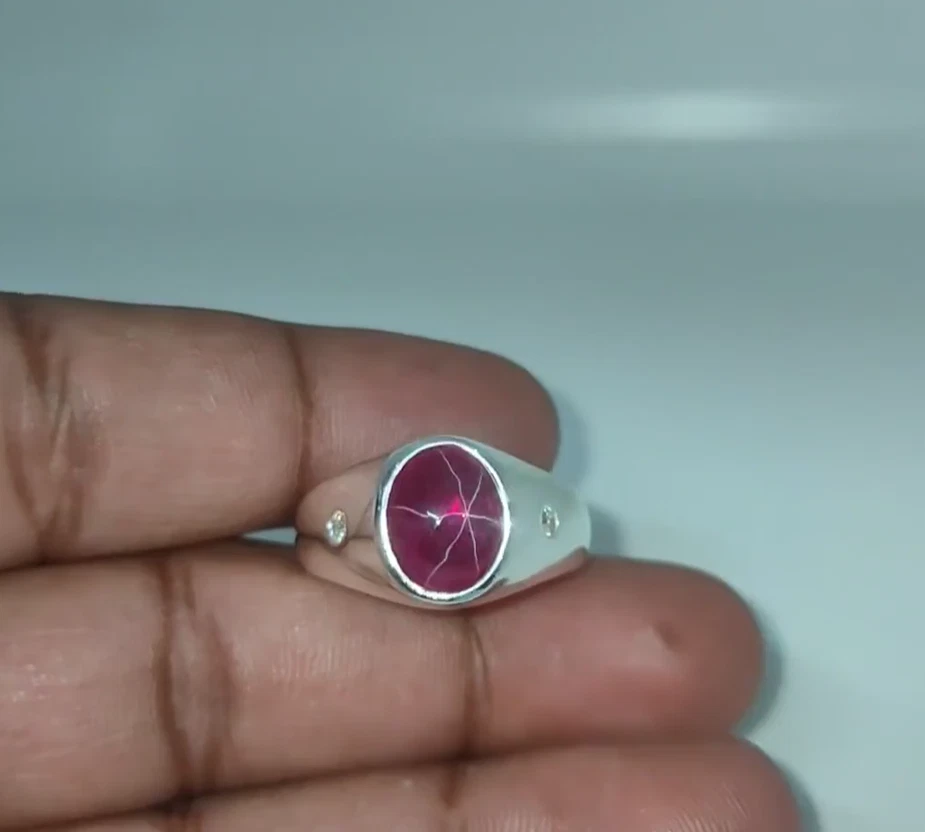 Red Lindy Star Ruby Ring Solid 925 Sterling Silver Handmade Men's Ruby Ring - Image 2 of 4