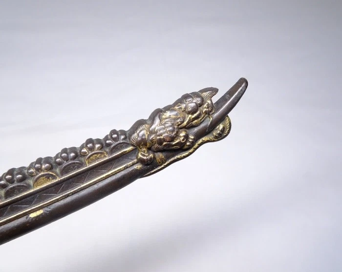 P0104: Espada pequeña japonesa de hierro antiguo real KOZUKA con hoja firmada de forma rara Foto 2 de 4