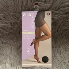 Silk Impressions Ultra Fine Sheer Tights Women Size Small Black High Waist Silky