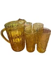 Vintage Honey Gold Amber Bamboo Tahiti Pitcher & Tumbler Set Anchor Hocking MCM