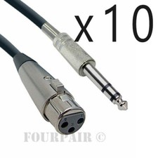 10 Pack - 25ft XLR 3-Pin Female to 1/4" Stereo TRS Shielded Microphone Mic Cable