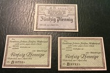 Insel SYLT-Westerland, 3x 50 Pfennig 1917/18 ,Kriegs-Notgeld -Bankhaus Janssen,