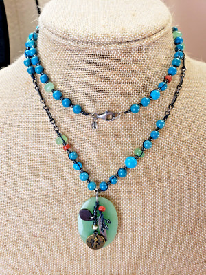 Silpada Halskette Sterling blau grün Quarzit Koralle Magnesit Cherish N2204