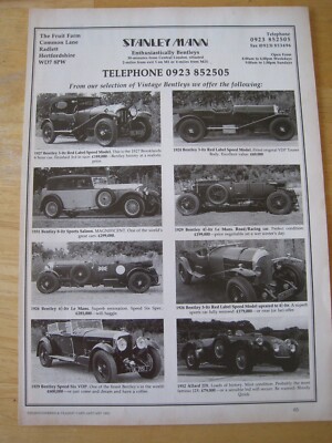 STANLEY MANN ENTHUSIASTICALLY BENTLEYS AUTO LAGERLISTE 1992 WERBUNG A4 AKTE 45