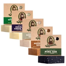 All Natural Bar Soap for Men, 5 Bar Variety Pack - Pine Tar, Wood Barrel Bour...