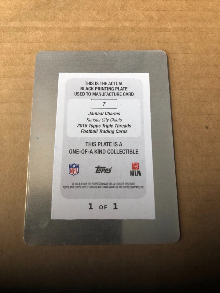 2015 Topps Triple Threads Printing Plates Black #7 Jamaal Charles 1/1 - Image 2 of 2