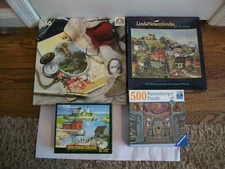 Lot of 4 - 500-550 pc Vintage Jigsaw Puzzles -Winter Fun-Great Value