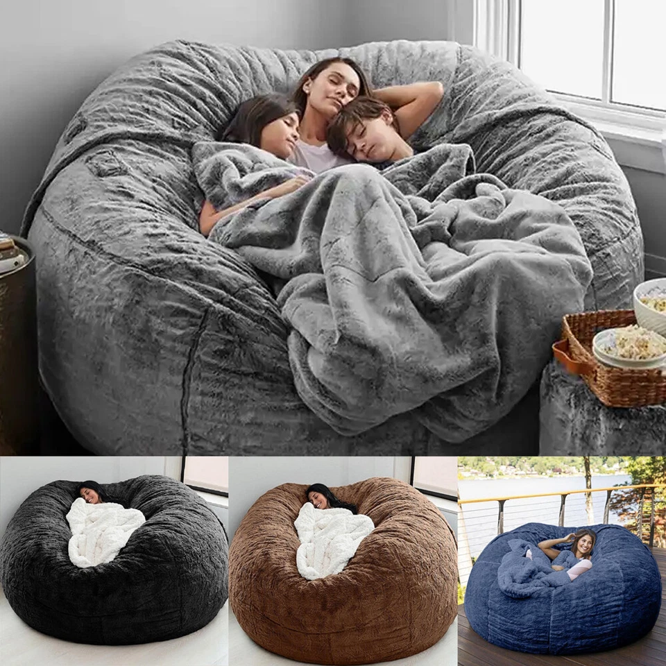 Funda de bolsa de frijoles gigante de 7 pies mullida de piel sintética sofá cama saco bolsa de frijoles salón reclinable Foto 3 de 4