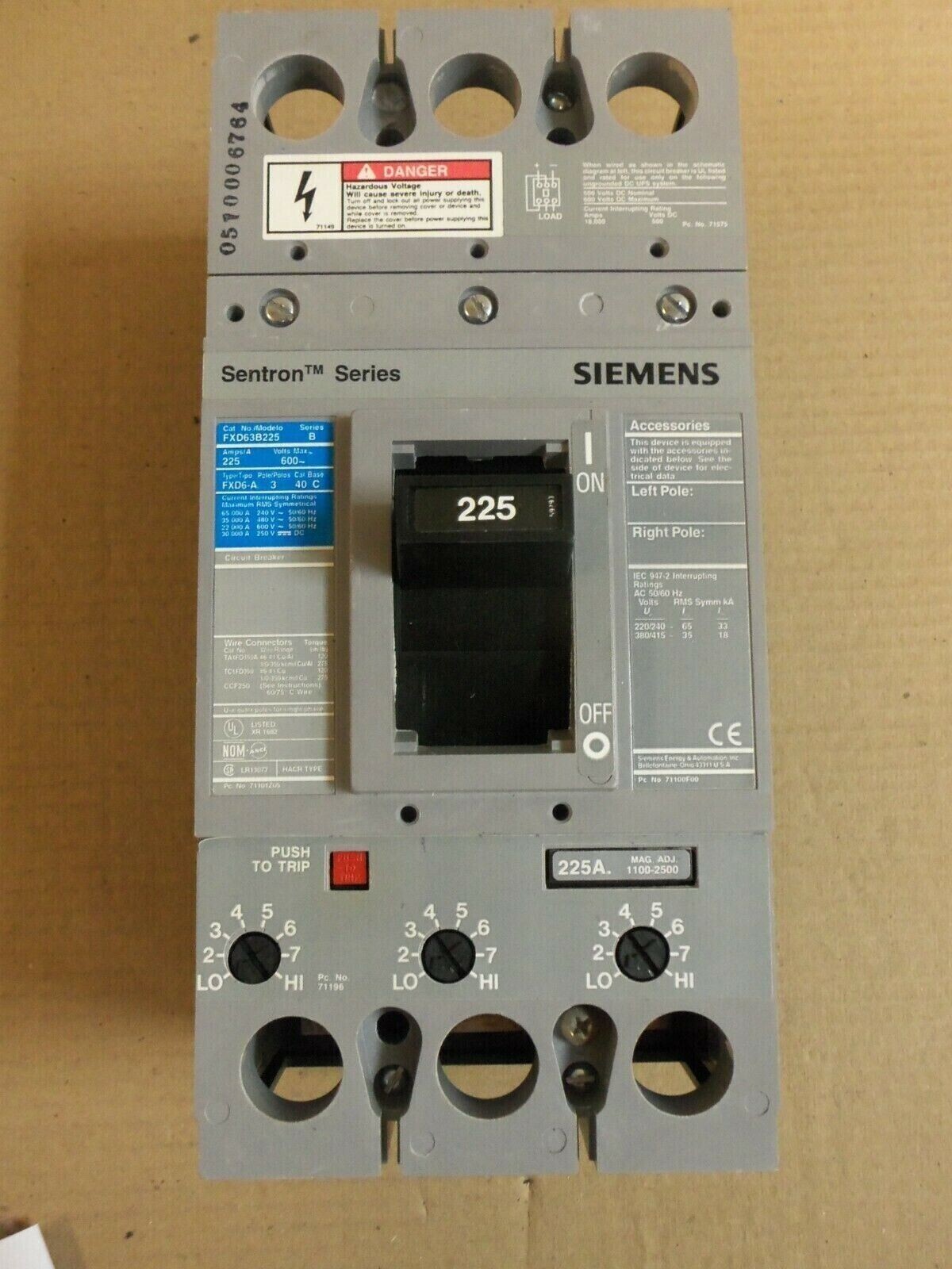 NEW ITE Siemens FXD-6 FXD63B225 3 Pole 225 Amp 600V Circuit Breaker NTO