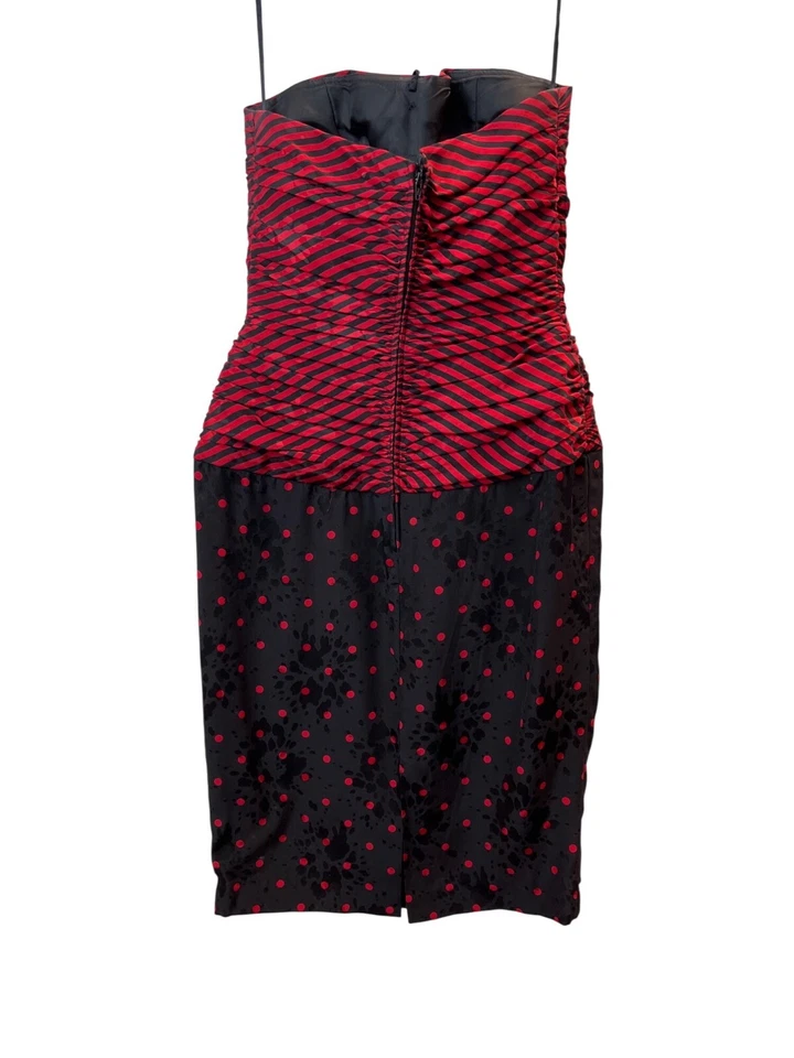 Vintage A.J. Bari Strapless Red & Black Striped Polka Dot Dress Szize 4 - Image 2 of 4