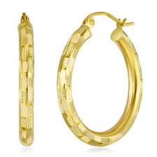 Wellingsale 14k Yellow Gold 3mm Diamond Cut Hoop Earrings (25mm Diameter)