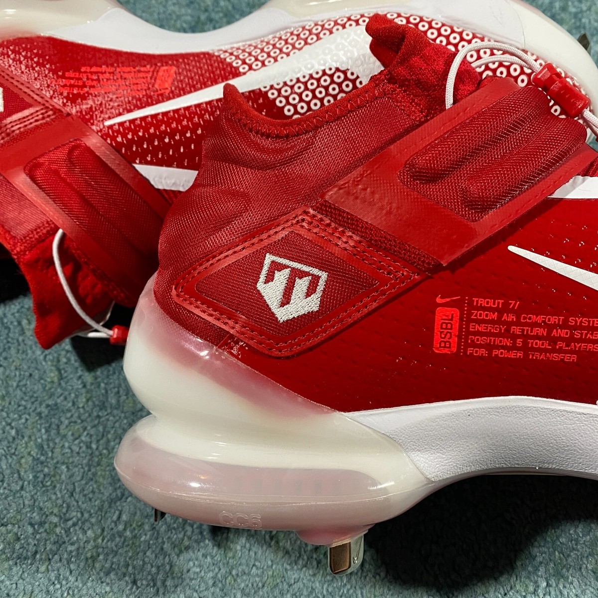 Men Nike Force Zoom Mike Trout 7 Baseball Cleats Red White CI3134-602 Size 13. Nike Force Zoom Mike Trout 7 Baseball Cleats Mens Size 13  main image 4