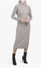 NEW TAHARI BEIGE GRAY TAUPE neutral WOOL BLEND MIDI SWEATER DRESS SIZE M