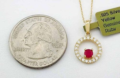 GENUINE RUBY & WHITE SAPPHIRE NECKLACE .925 SILVER (YELLOW TONE) - NWT - Picture 4 of 4