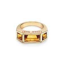 Natural Citrine Gemstone with Gold Plated 925 Sterling Silver Women's Ring 3517