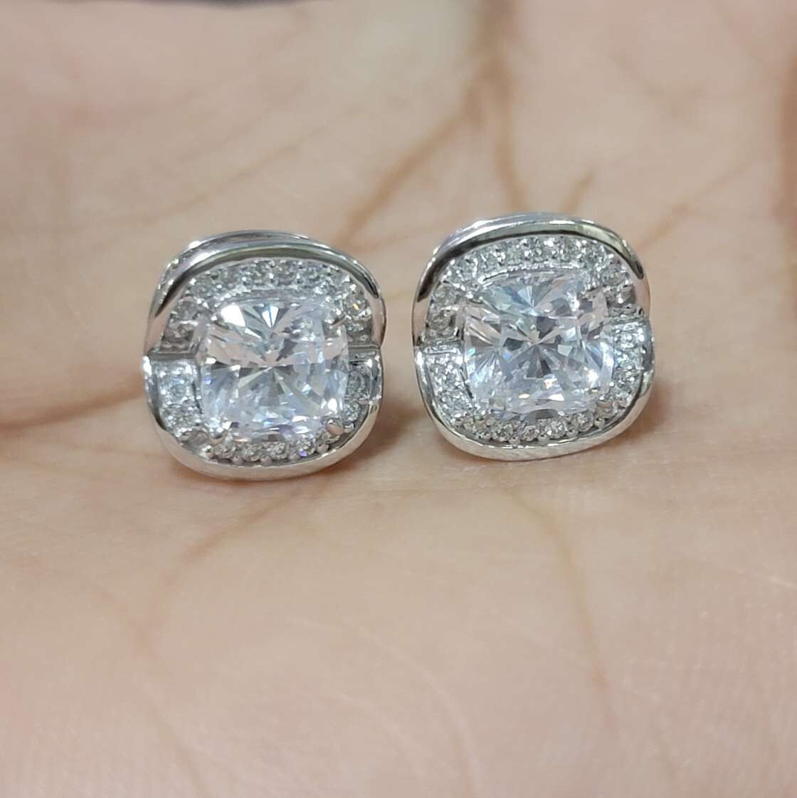 QVC Tova Halo Stud Earrings Simulated Diamond Sterling Silver Preowned