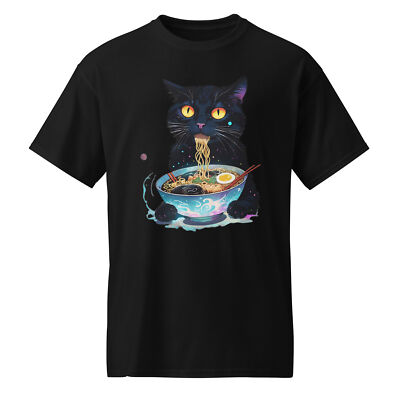 Unisex anime cat ramen Japanese T shirt funny noodles magic black graphic shirt