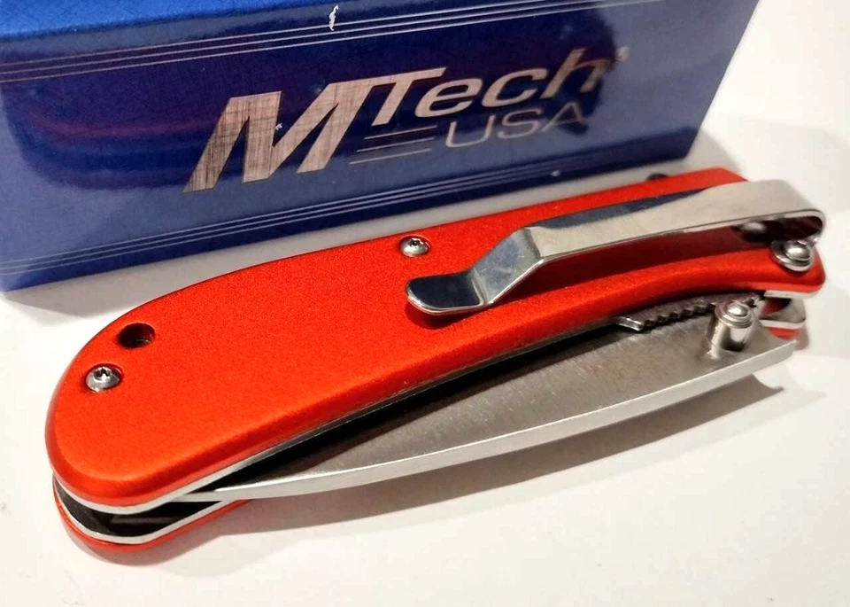 Navaja de Bolsillo Plegable Asistida M-TECH Amplitude Naranja Punto de Caída Resorte A/S Foto 4 de 4