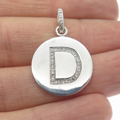 925 Sterling Silver Real White Diamond Letter "D" Initial Pendant