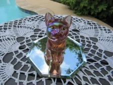 FENTON ART GLASS 2002 CURIOUS SUNSET IRIDIZED HP CAT 