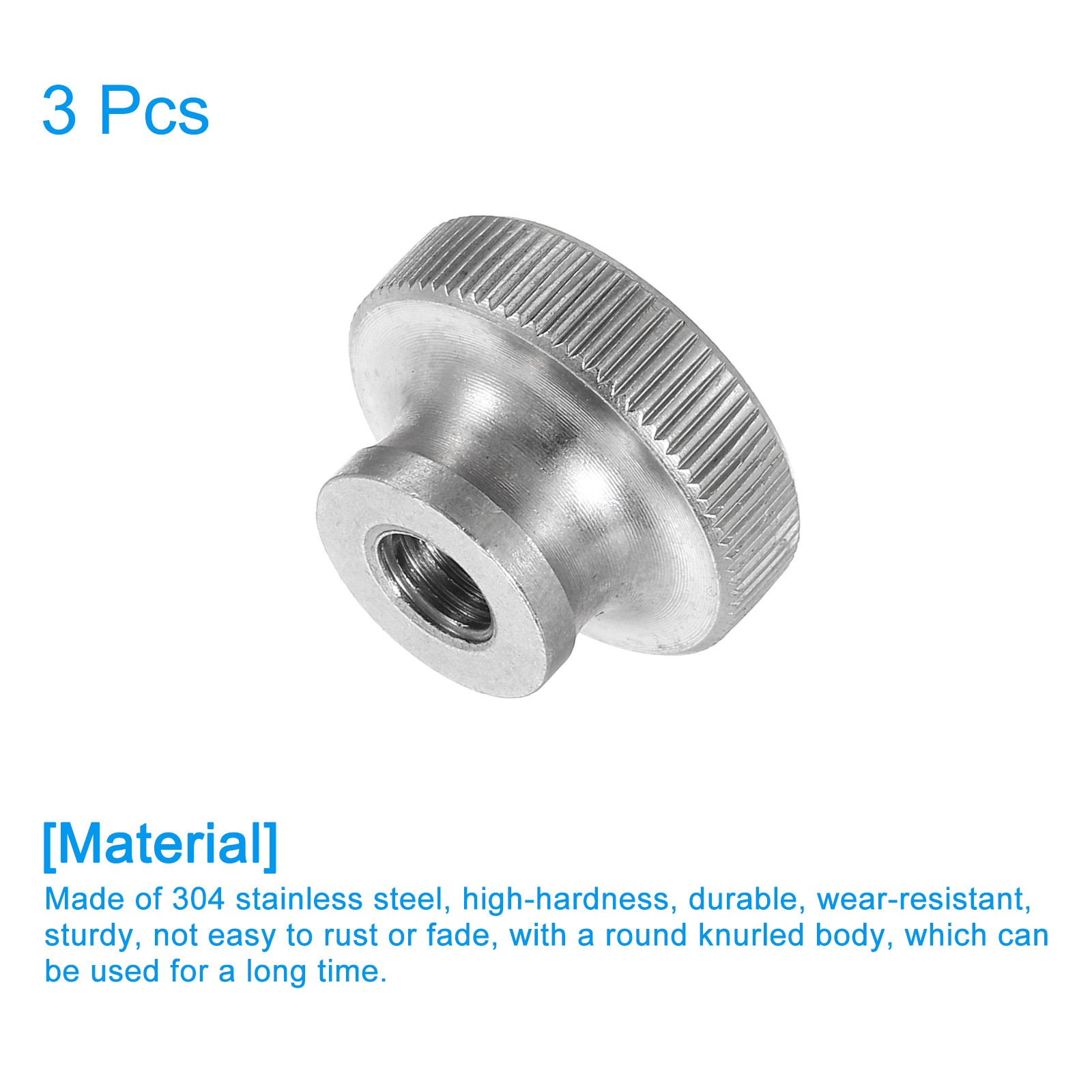 Knurled Thumb Nuts, 3Pcs M6 Stainless Steel Knobs Fasteners Blind Hole Silver