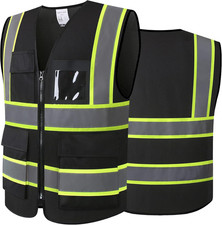 Reflective High Visibility Safety Vest with Pockets Zipper Front ANSI/ISEA Stand