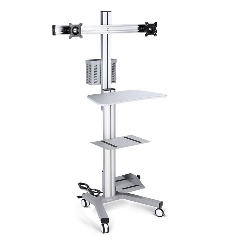YesSources Mobile PC Stand Workstation Dual Monitor Mount with Additional Pole