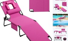 400lbs Tanning Chair, 5-Fold Beach Lounge Chair with Face Hole 2 Side Pink