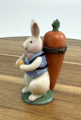PHB Porcelain Hinged Trinket Box Easter Bunny With Carrot Backpack Sue Dreamer