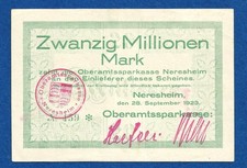 06 342 Notgeld Stadt Neresheim 20 Millionen Mark, 28.9.1923