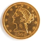 US 1849 $5 Liberty Head Half Eagle .900 Fine Gold Coin Philadelphia Mint Coin