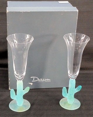 Rare Daum Crystal France Verre Cactus Champagne Flutes Signed Hilton Mc Connico